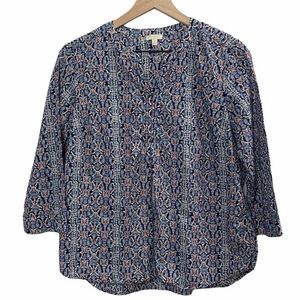 Talbots Petites Bright Abstract Long Sleeve Blouse